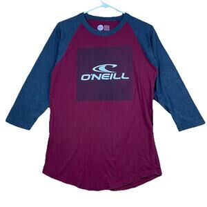 O’Neill Men’s Medium Raglan 3/4 Sleeve T-Shirt Red Gray Modern Fit Surf Skate